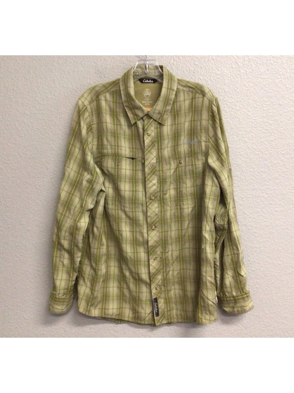Cabelas XPG Insect Defense Long Sleeve Shirt Medium Green Plaid Button Down